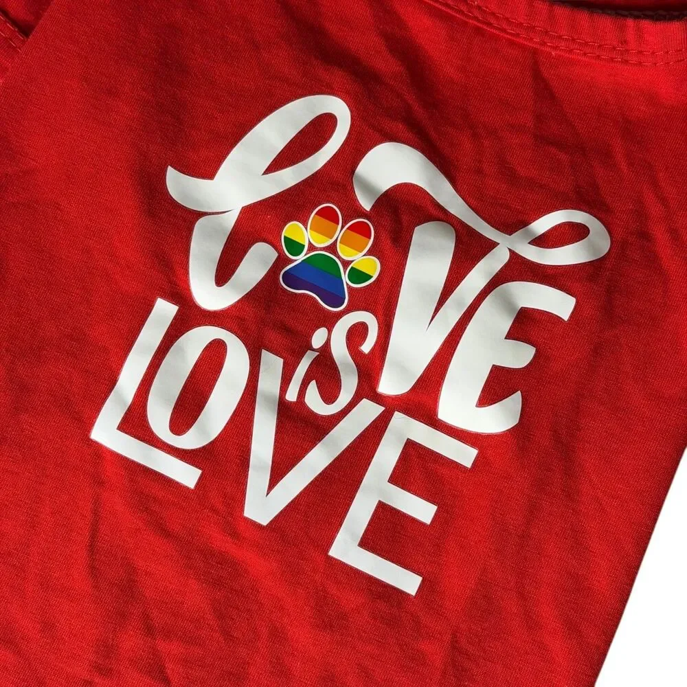 Dog Cat Pet T Shirt Top Love Is Love Pride Red Rainbow XS NWOT